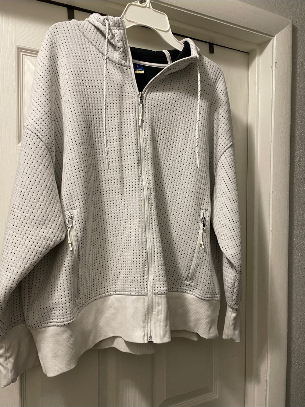Light Gray Perforated Zip-Up Hoodie Jacket - Women